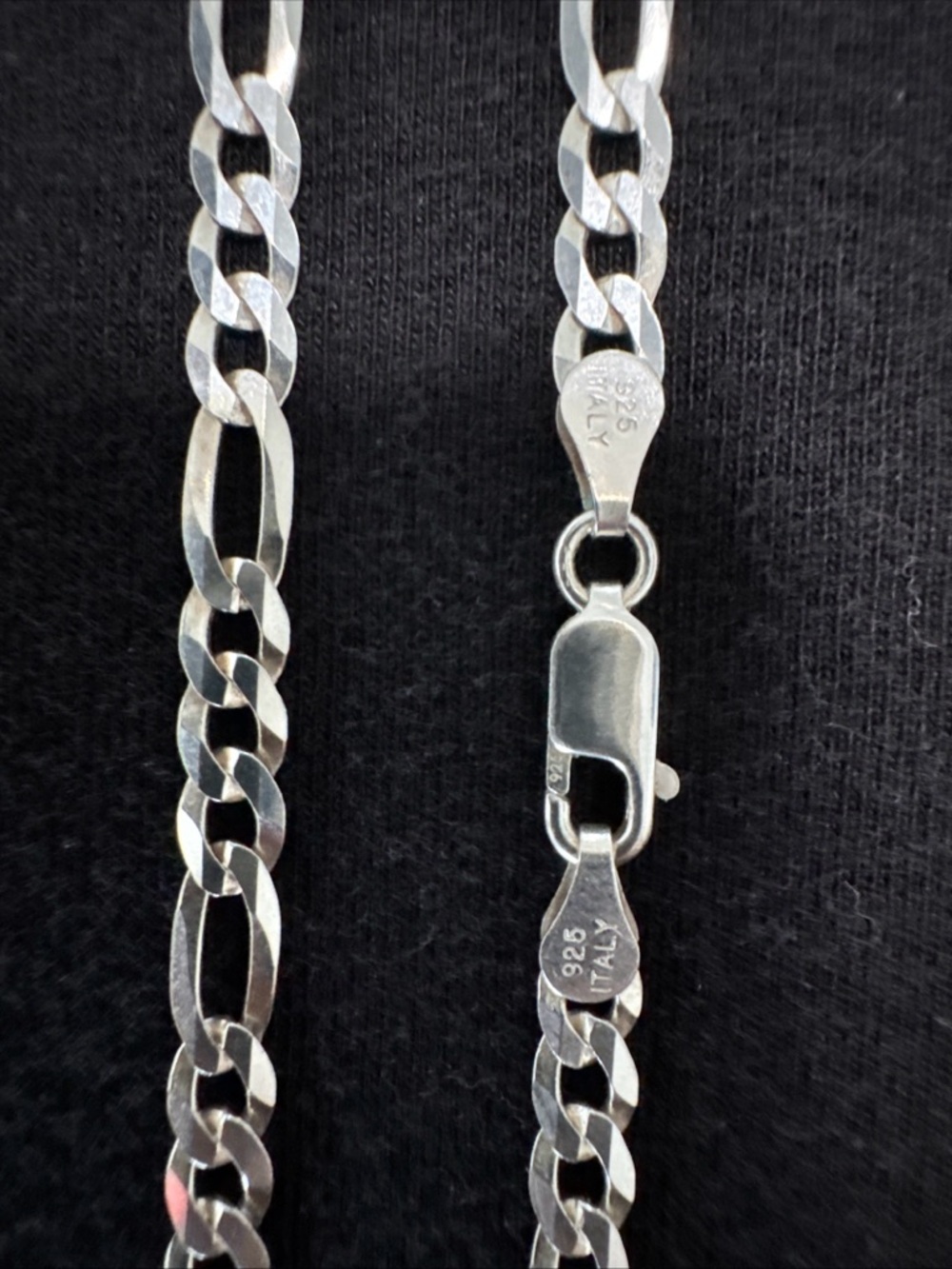 24’ inches Sterling 925 Figaro Chain Necklace in Shiny Silver